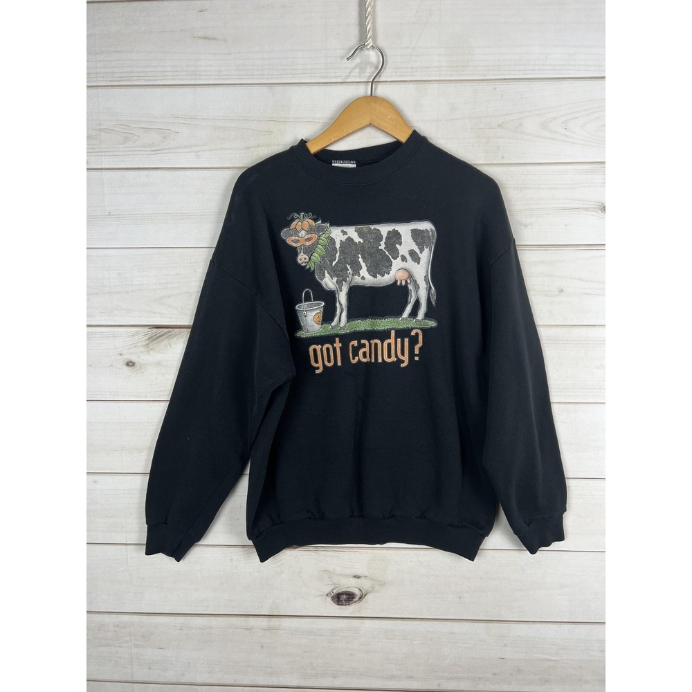 Vintage Tultex Sweatshirt Mens XL Black Pullover Got Candy Halloween Graphic 90s